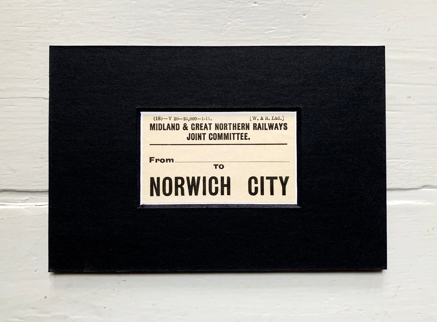 Vintage 'Norwich' Paper Luggage Label / Mounted & Matted - 6x4in / 15x10cm