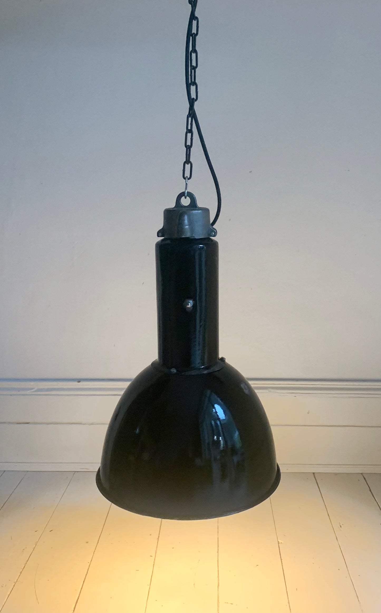 Vintage Industrial Black Enamel Pendant Lamp By Elektrosvit, 1950's / Soviet Era