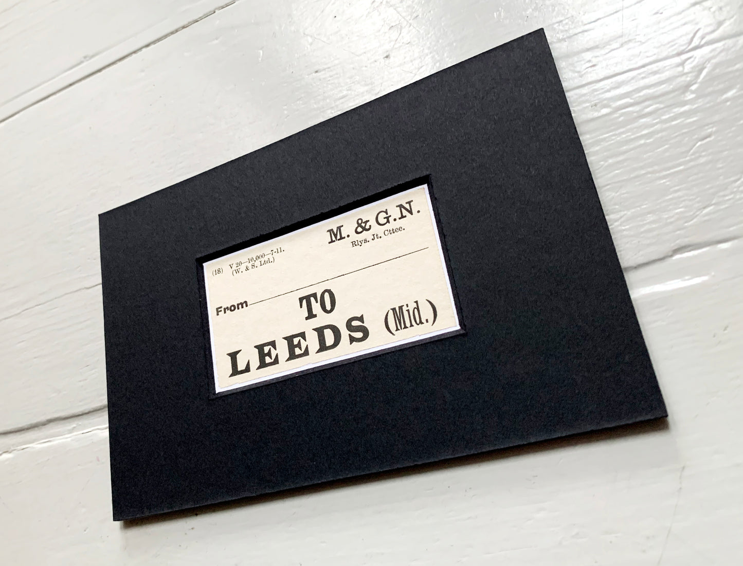 Vintage 'Leeds' Paper Luggage Label / Mounted & Matted - 6x4in / 15x10cm