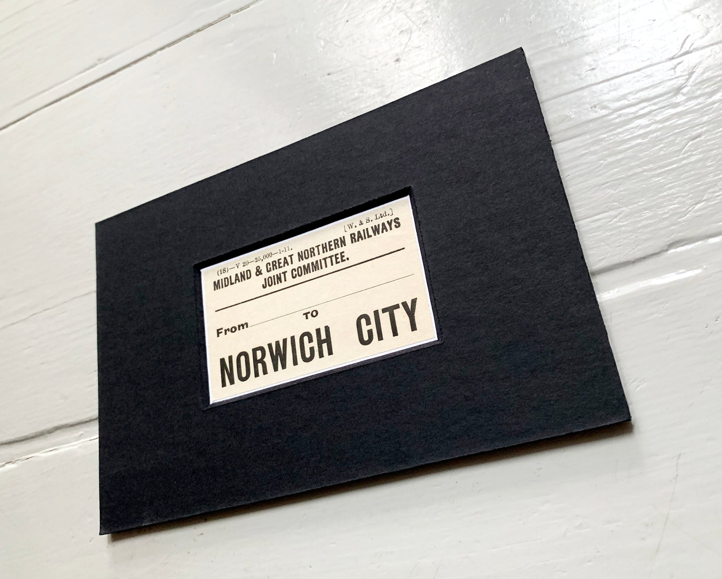 Vintage 'Norwich' Paper Luggage Label / Mounted & Matted - 6x4in / 15x10cm