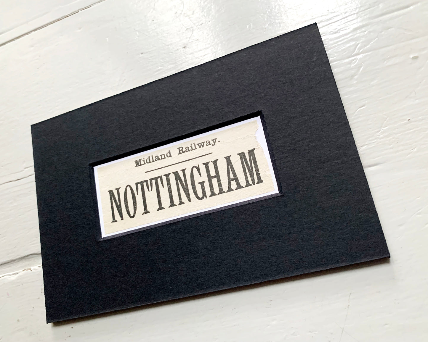 Vintage 'Nottingham' Paper Luggage Label / Mounted & Matted - 6x4in / 15x10cm