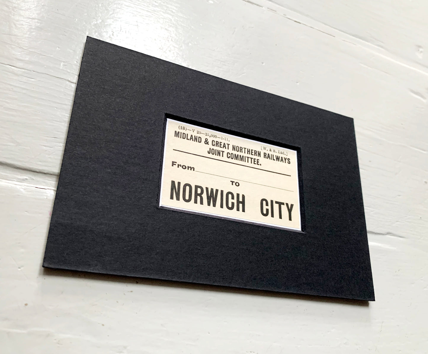 Vintage 'Norwich' Paper Luggage Label / Mounted & Matted - 6x4in / 15x10cm