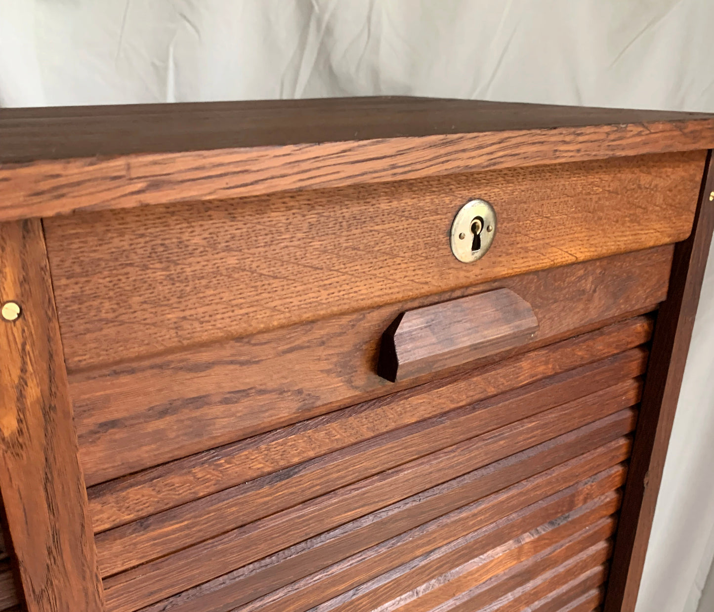 Antique French Double Tambour Oak Office Cabinet / 150cm Tall