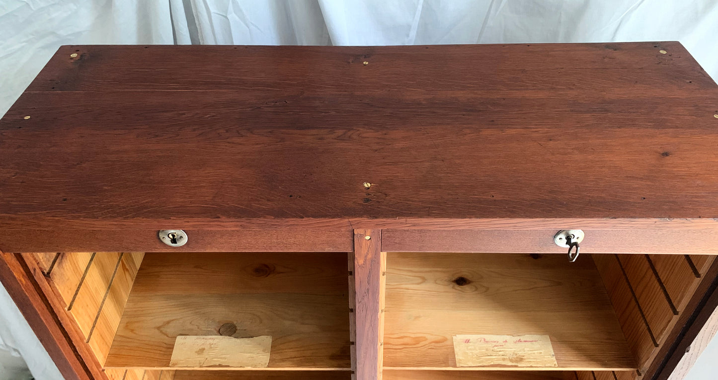 Antique French Double Tambour Oak Office Cabinet / 150cm Tall