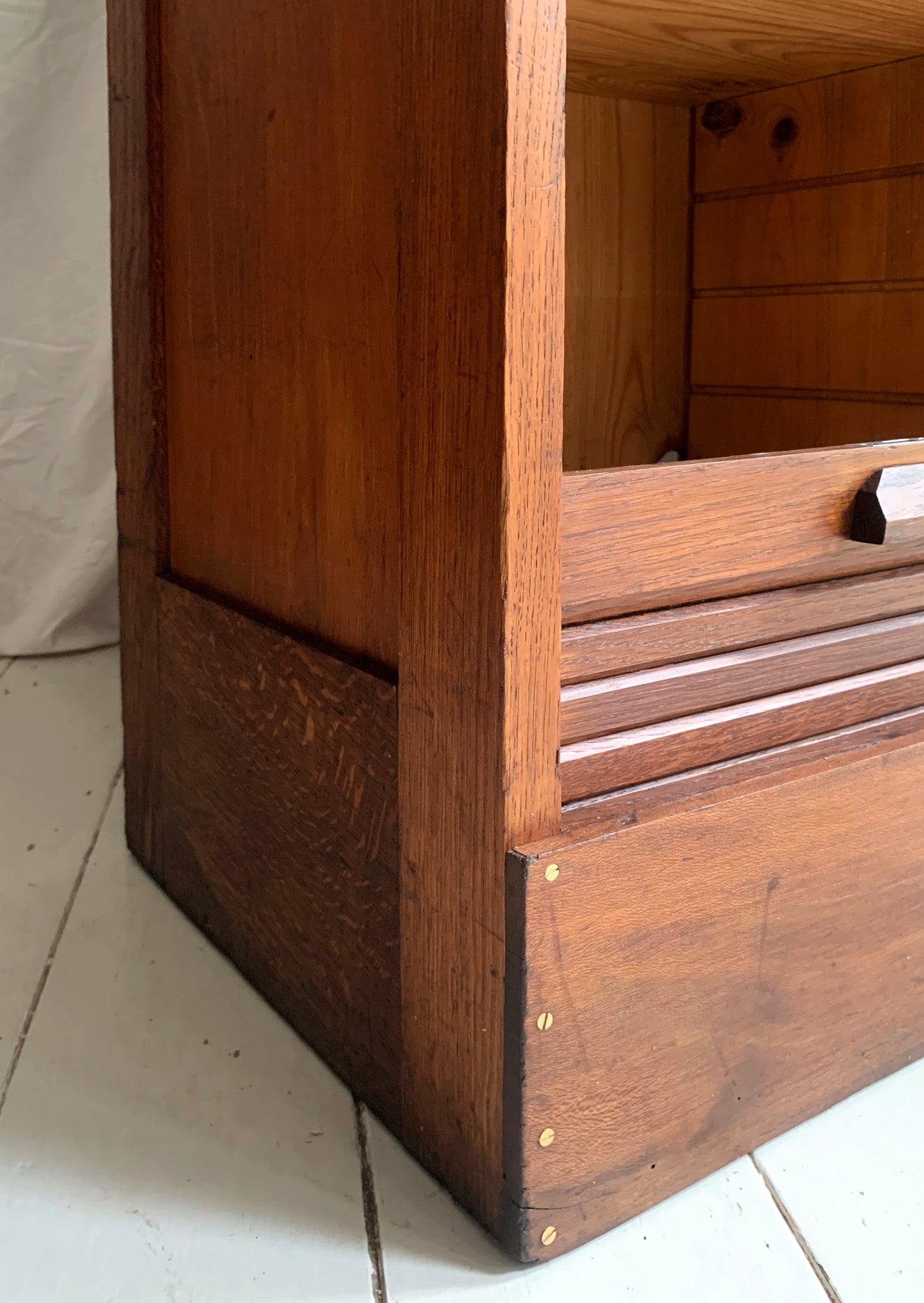 Antique French Double Tambour Oak Office Cabinet / 150cm Tall