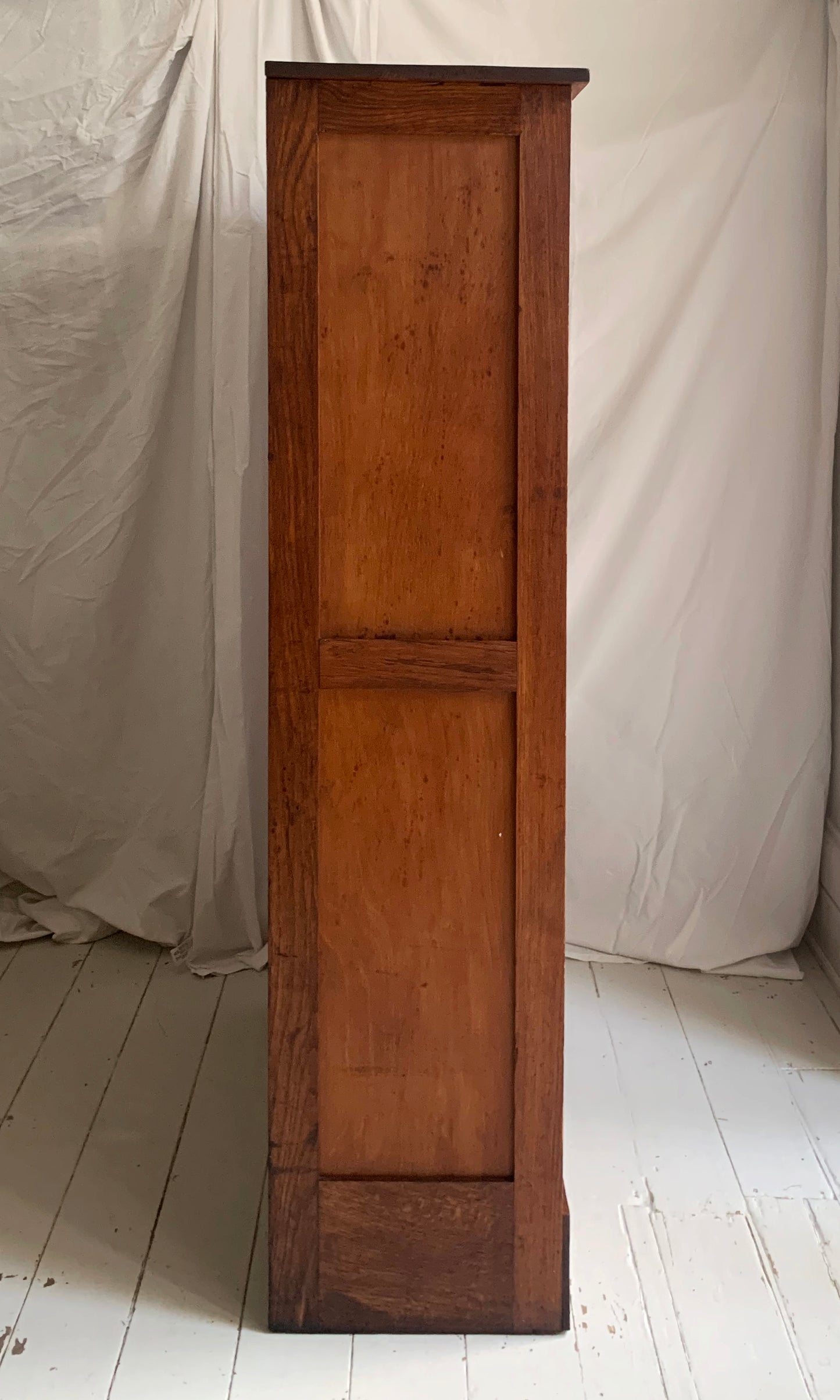 Antique French Double Tambour Oak Office Cabinet / 150cm Tall