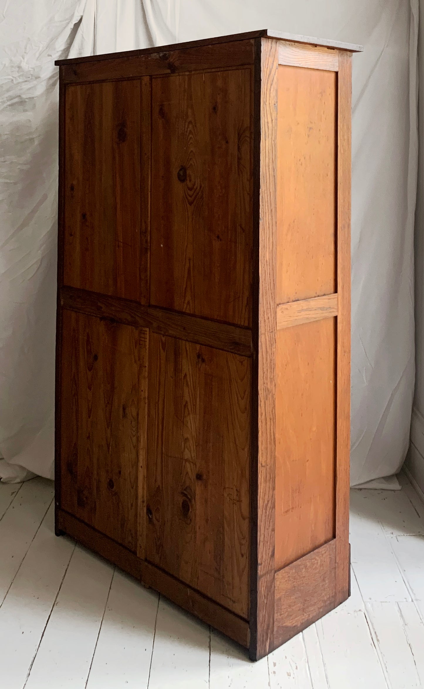 Antique French Double Tambour Oak Office Cabinet / 150cm Tall