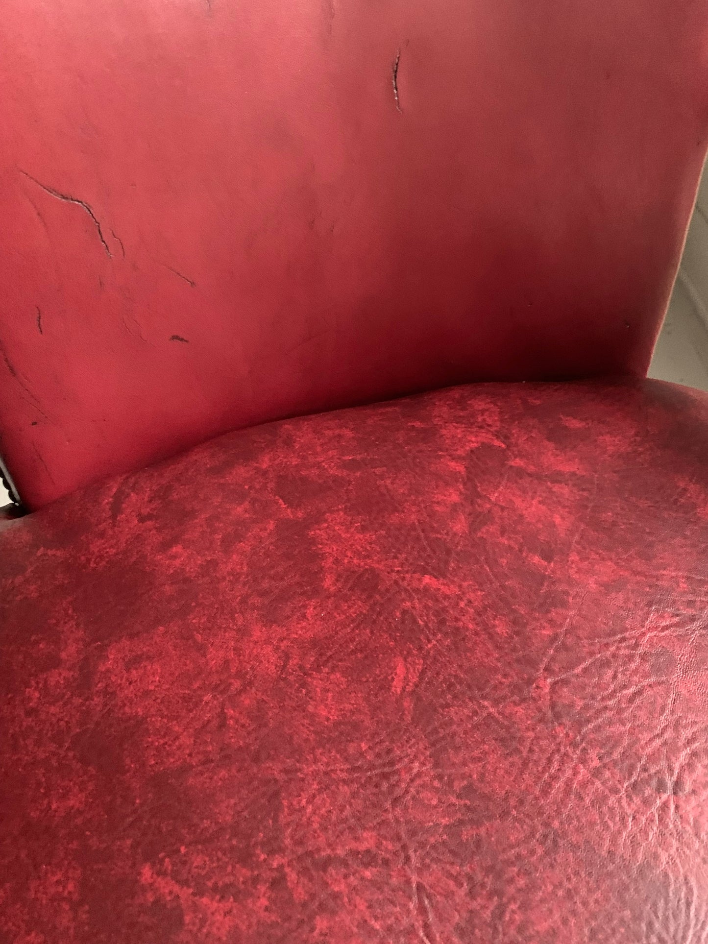 Antique Victorian Mahogany & Red Leather Fireside, Library Chair