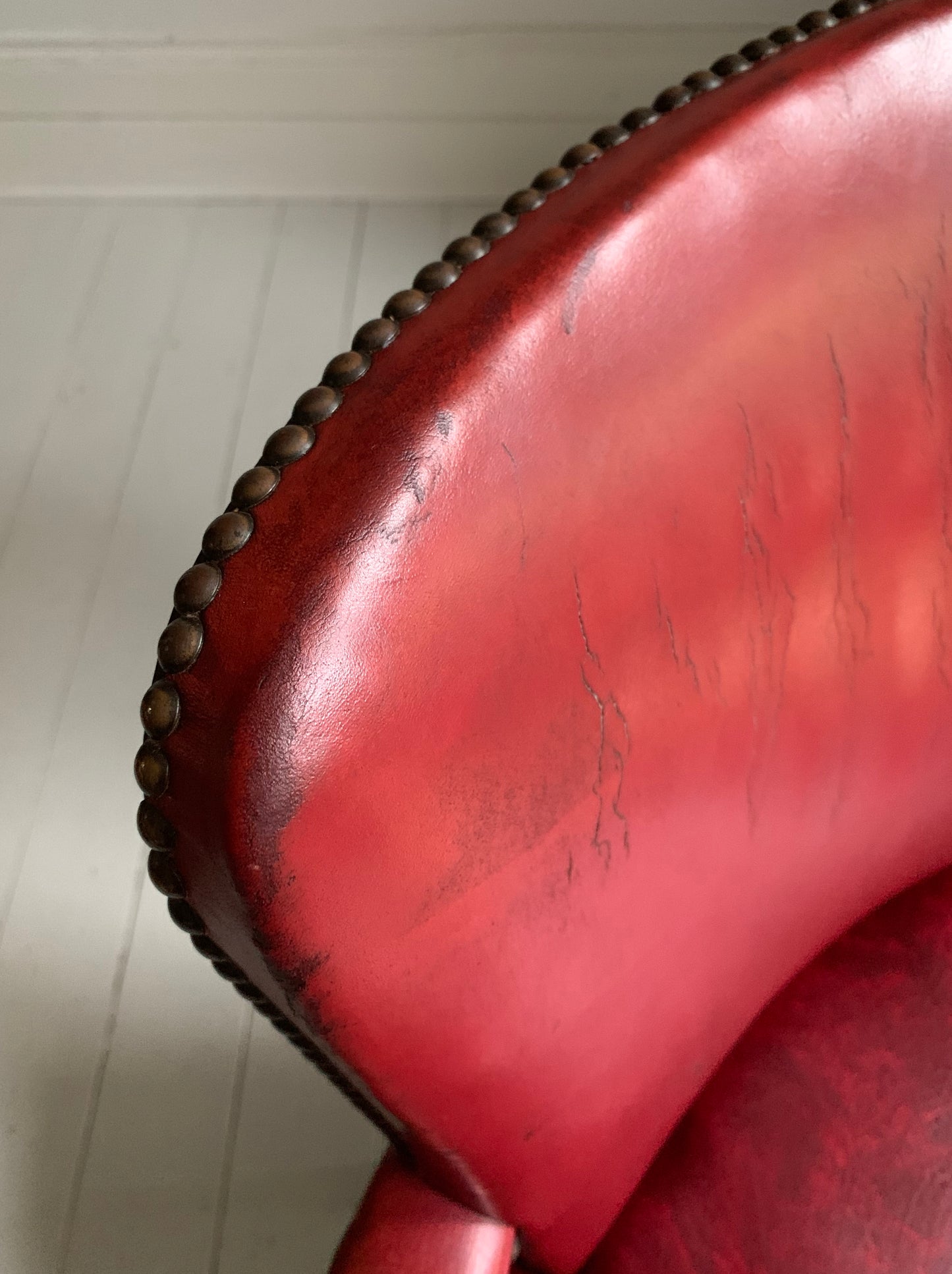 Antique Victorian Mahogany & Red Leather Fireside, Library Chair
