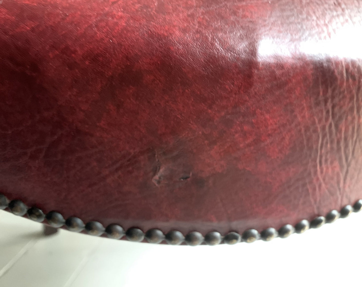 Antique Victorian Mahogany & Red Leather Fireside, Library Chair