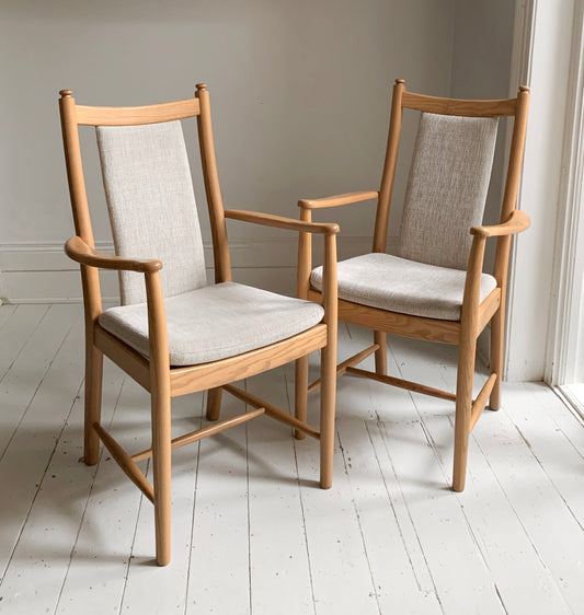 Pair of Ercol - Windsor - Penn Padded Back Dining Arm / Carver Chairs