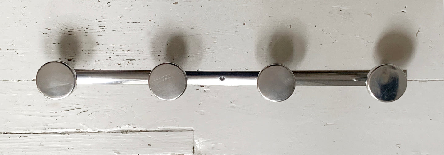 Mid Century Modern, French Wall Mounted Aluminium Coat Rack with 4 Round Hooks