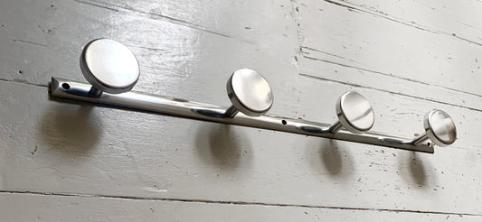Mid Century Modern, French Wall Mounted Aluminium Coat Rack with 4 Round Hooks