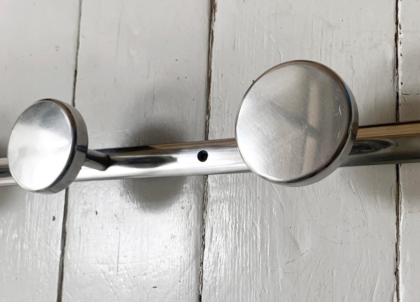 Mid Century Modern, French Wall Mounted Aluminium Coat Rack with 4 Round Hooks