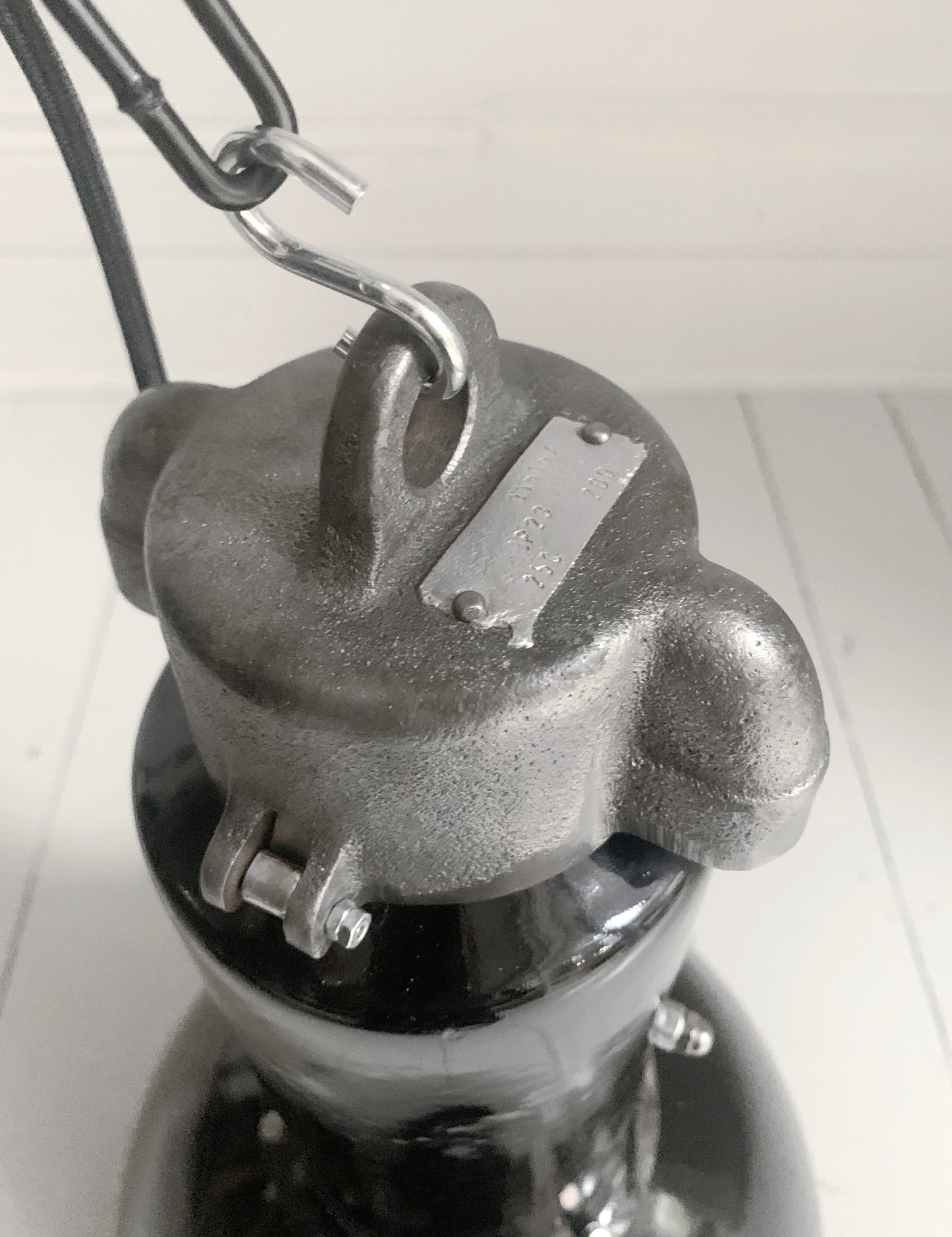 Vintage Industrial Black Enamel Pendant Lamp By Elektrosvit, 1950's / Soviet Era