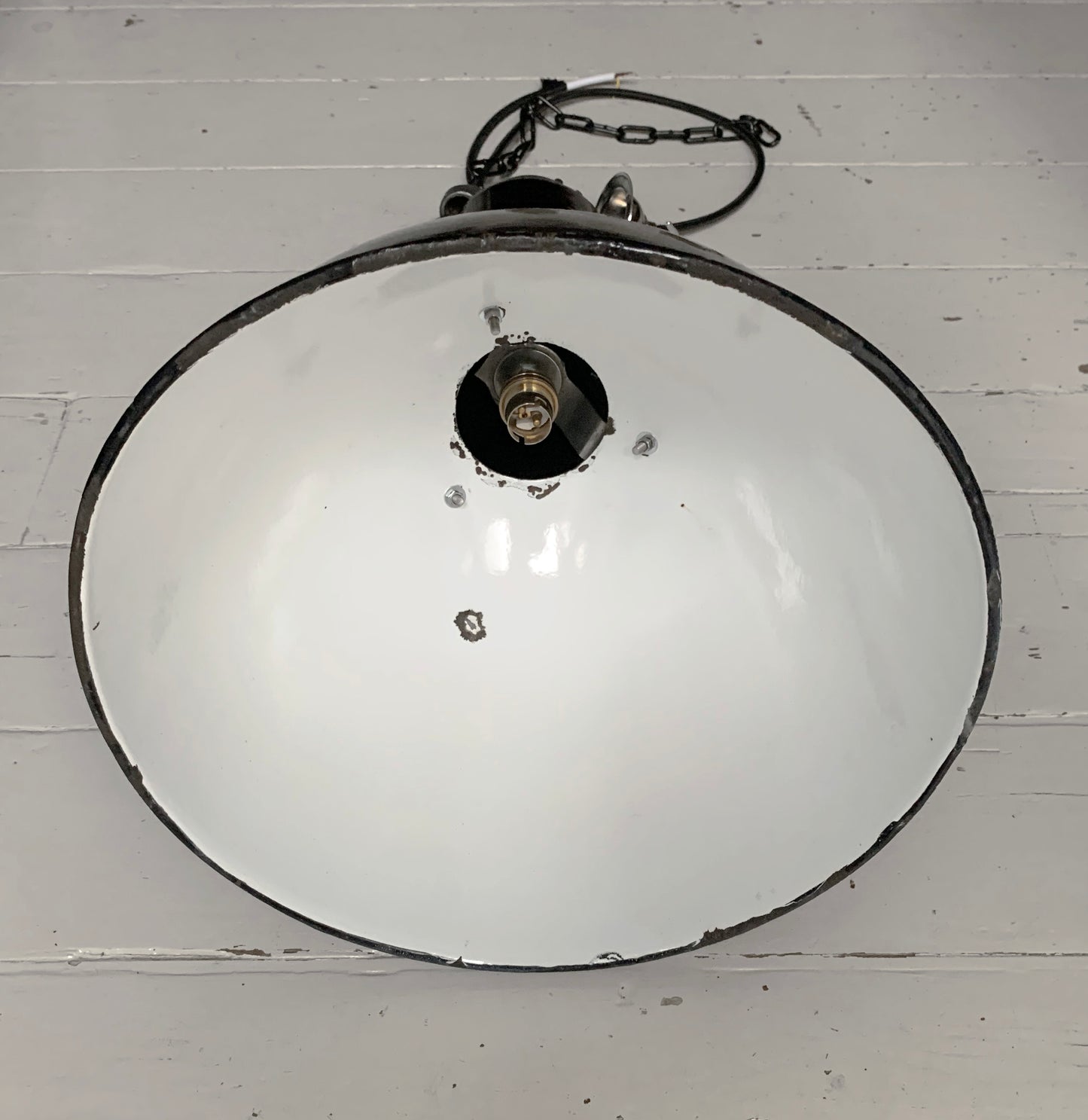 Vintage Industrial Black Enamel Pendant Lamp By Elektrosvit, 1950's / Soviet Era