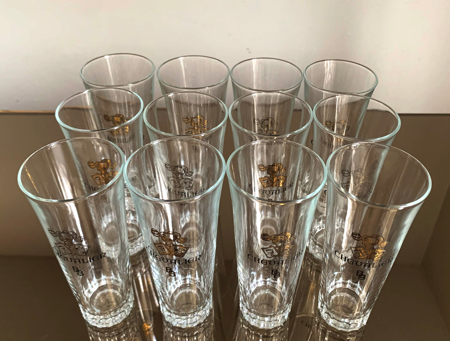 12 x Vintage French Chevalier Cognac Brandy Glasses with Gold Branding