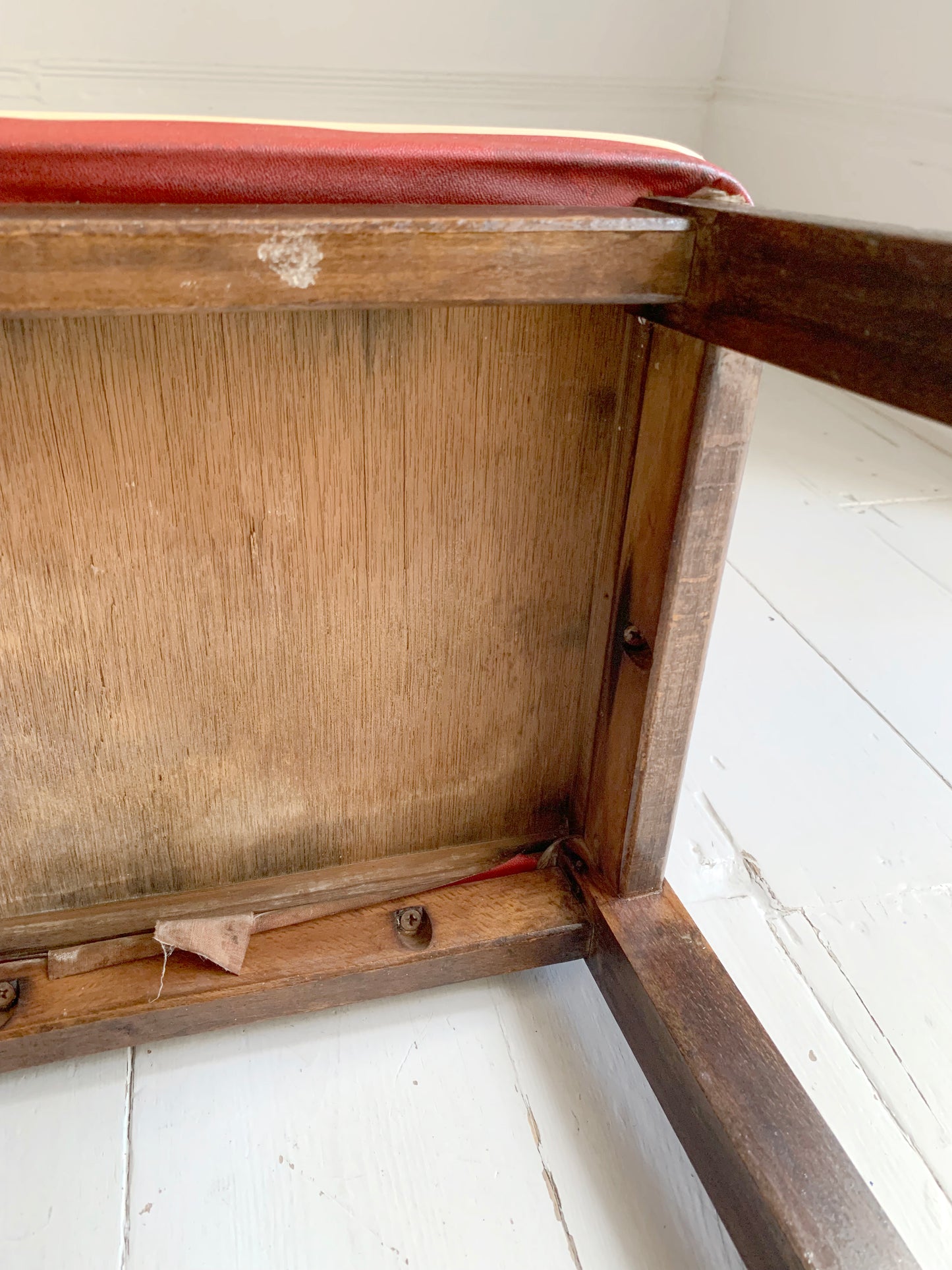 Vintage 1960s Red Vinyl & Wooden Kitchen Stool - but best for a plant/lamp stand