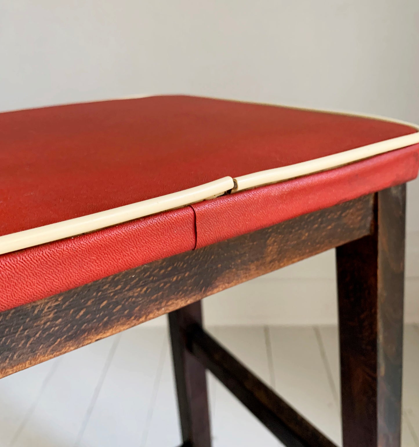 Vintage 1960s Red Vinyl & Wooden Kitchen Stool - but best for a plant/lamp stand