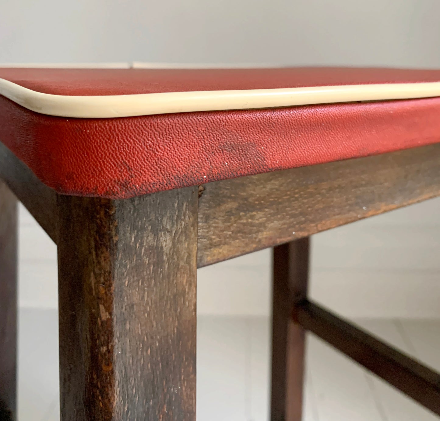 Vintage 1960s Red Vinyl & Wooden Kitchen Stool - but best for a plant/lamp stand