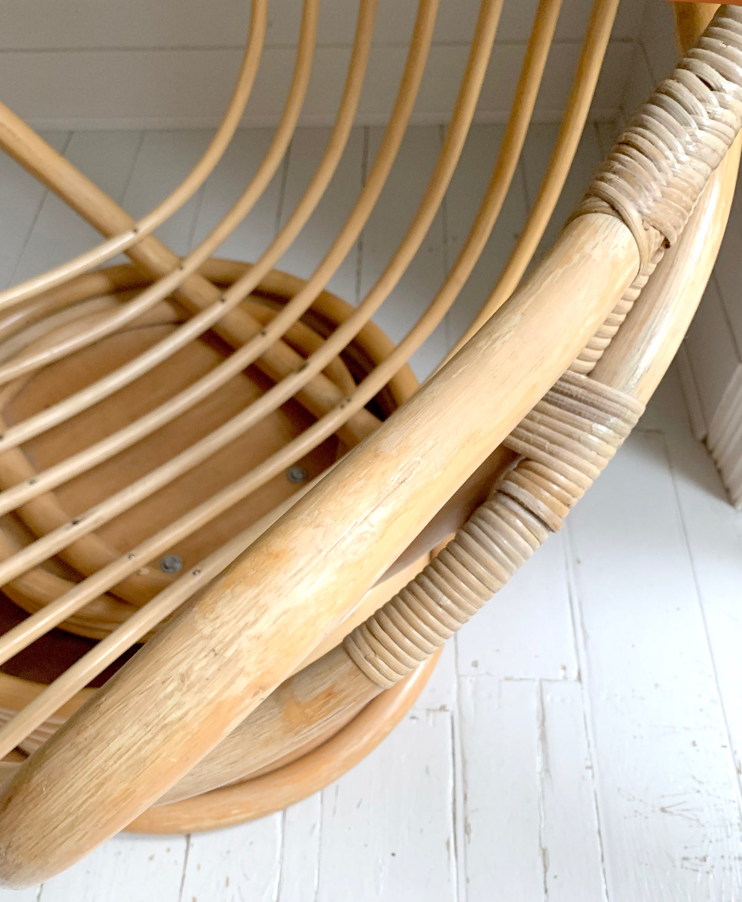 Stunning MCM Large Vintage 1970s Rattan Rocking & Swivel Chair with Cushion