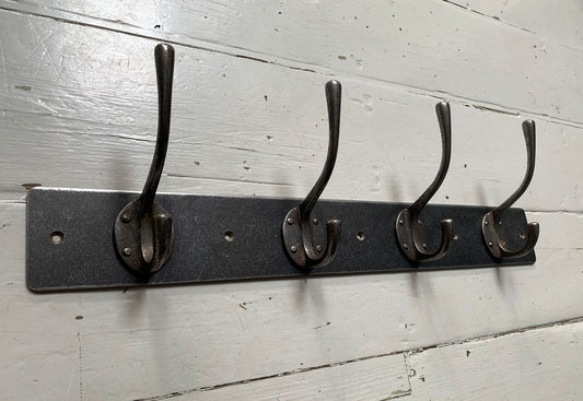 4 x Industrial Style Black Metal, Wall Mounted Double Hooks