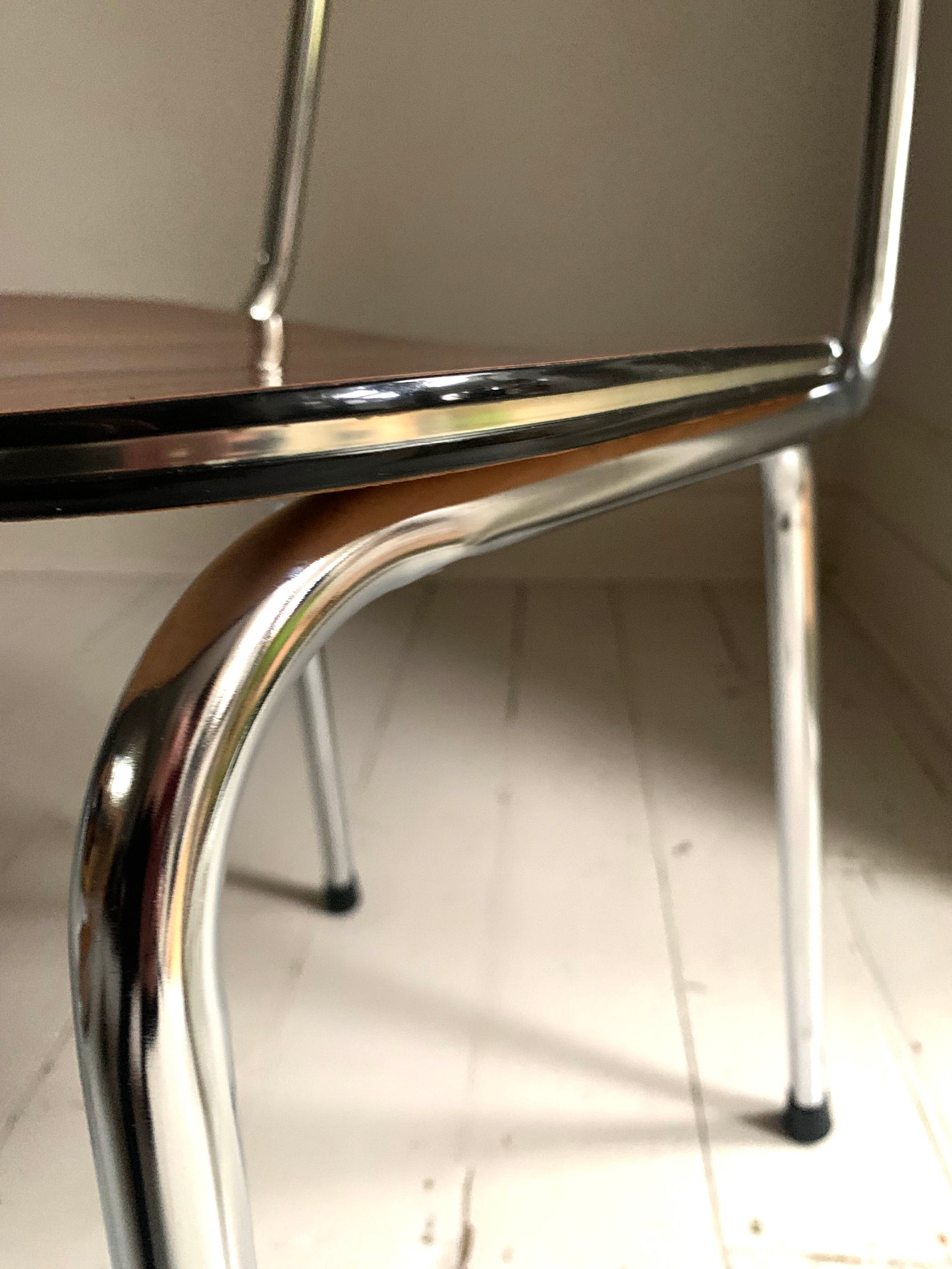 4 x Vintage Tavo Formica Kitchen / Dining Chairs Brown Seats, Chrome Frame