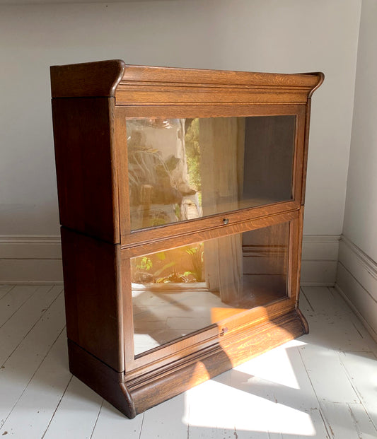 Antique Oak Grand Rapids Barrister Modular Two-Tier Stacking Bookcase Cabinet