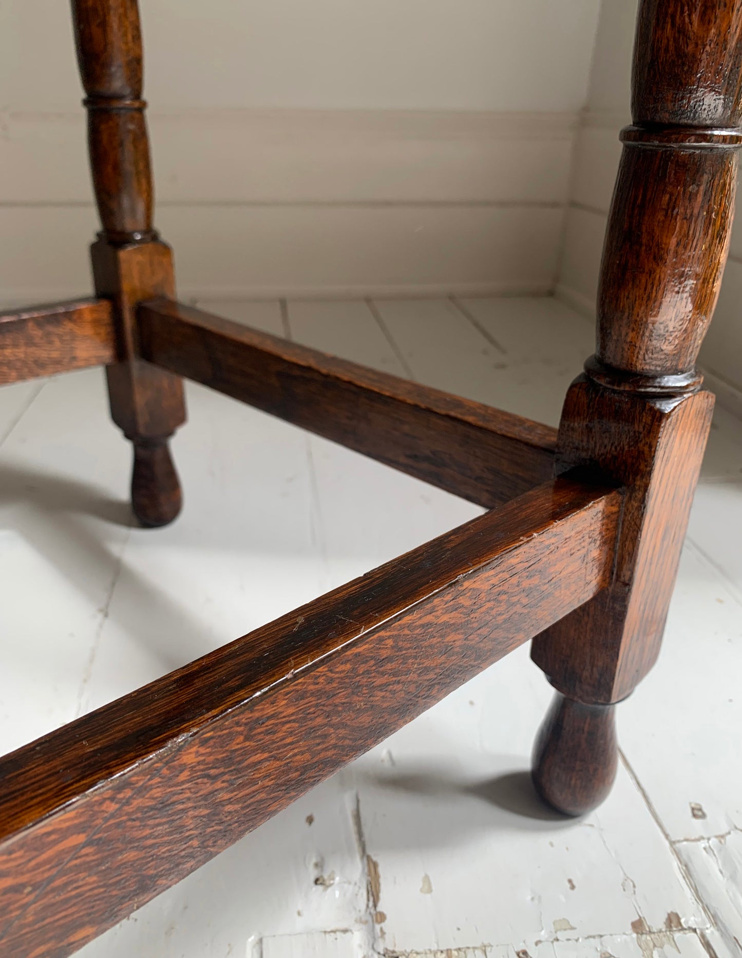 Antique Oak Tall Rectangular Side / Occasional Table with Turned Legs