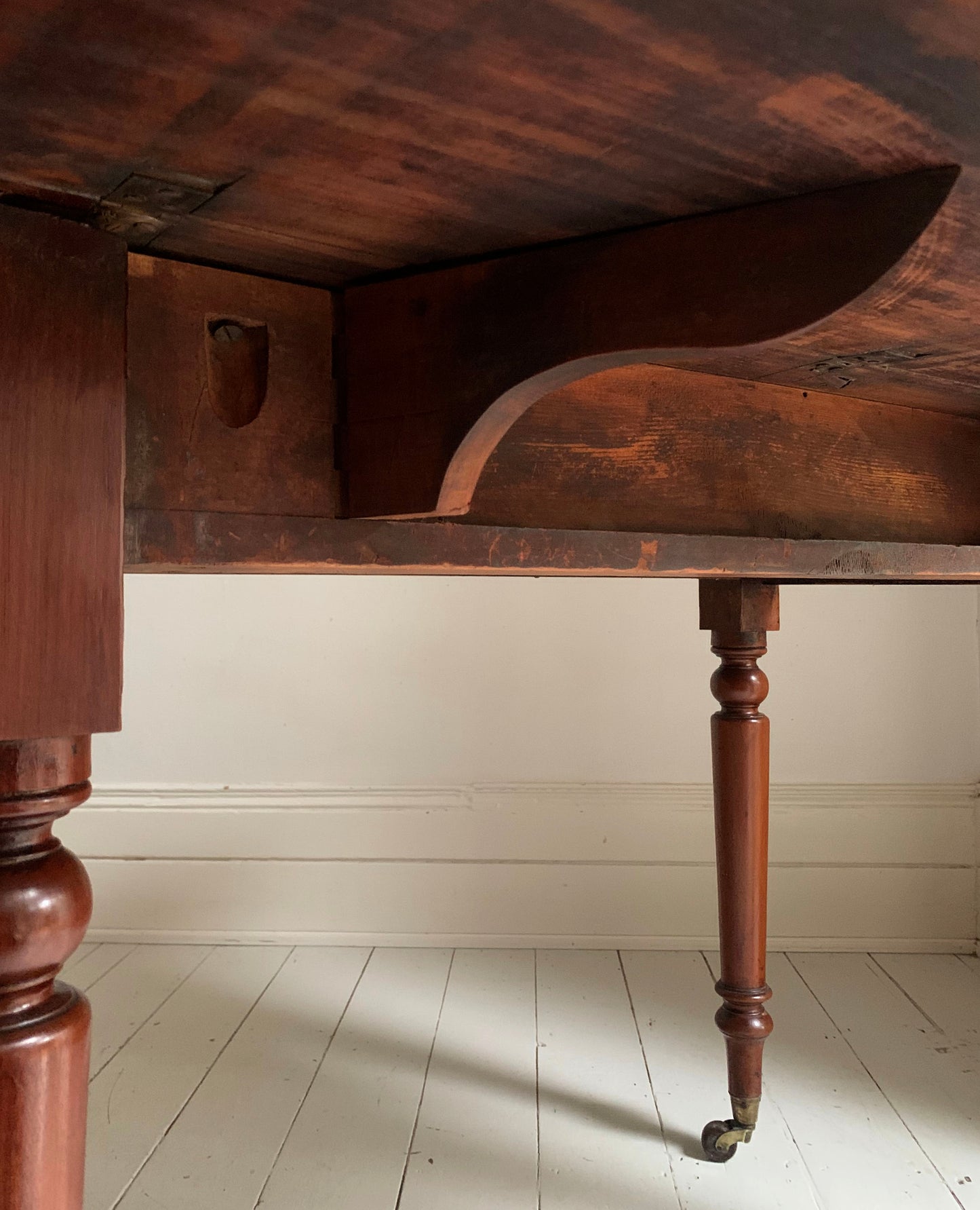 Antique Victorian Mahogany Pembroke Drop Leaf Table on Castors w/ Cutlery Drawer