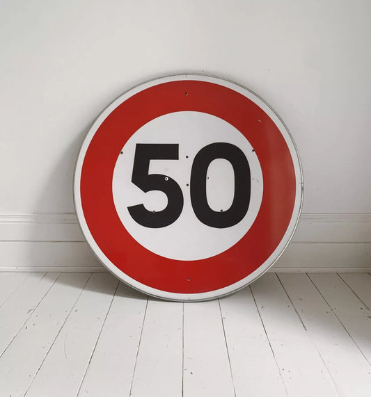 Genuine Large French Speed Sign '50' - Fifty Km/h, 86cm dia, Vinyl on Aluminium