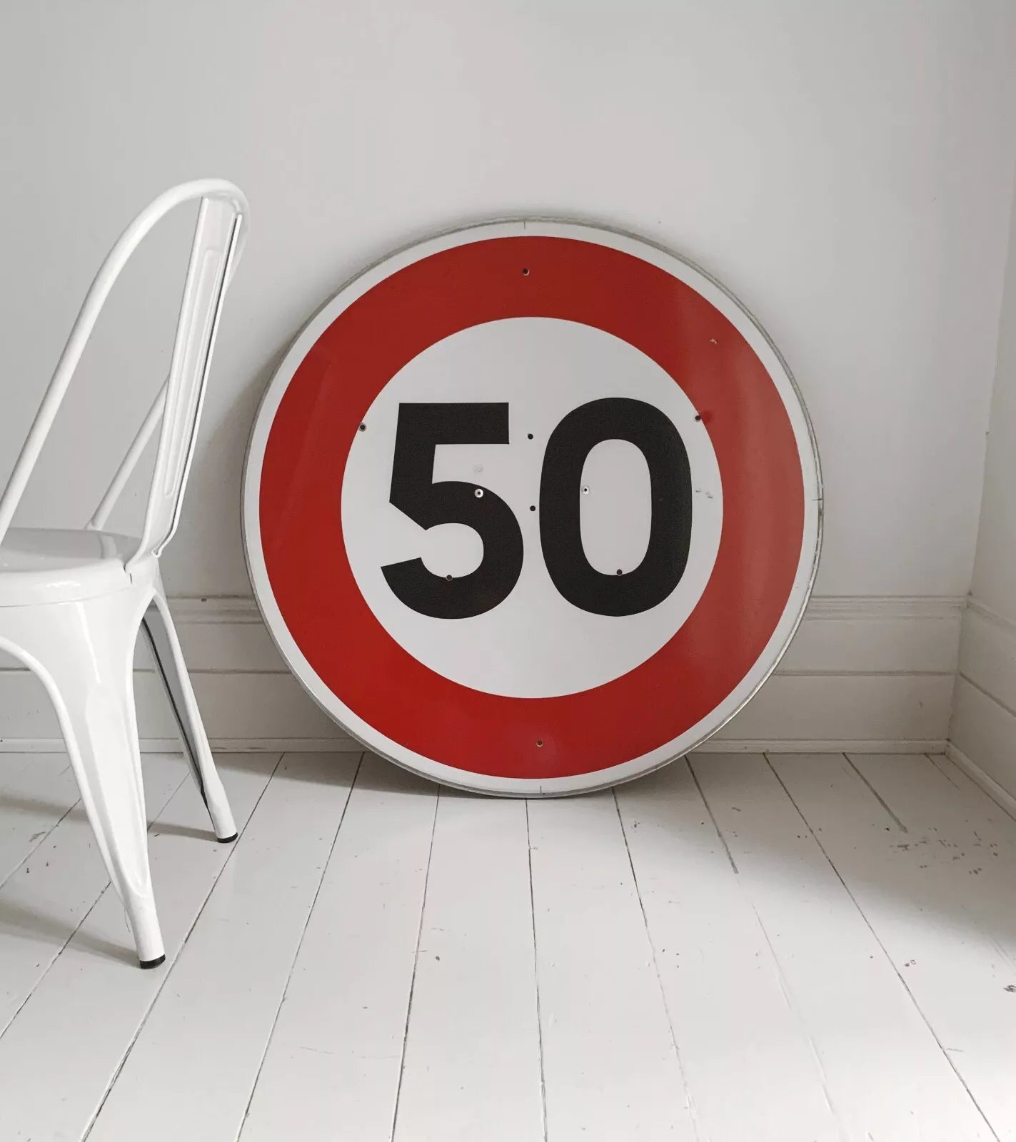 Genuine Large French Speed Sign '50' - Fifty Km/h, 86cm dia, Vinyl on Aluminium