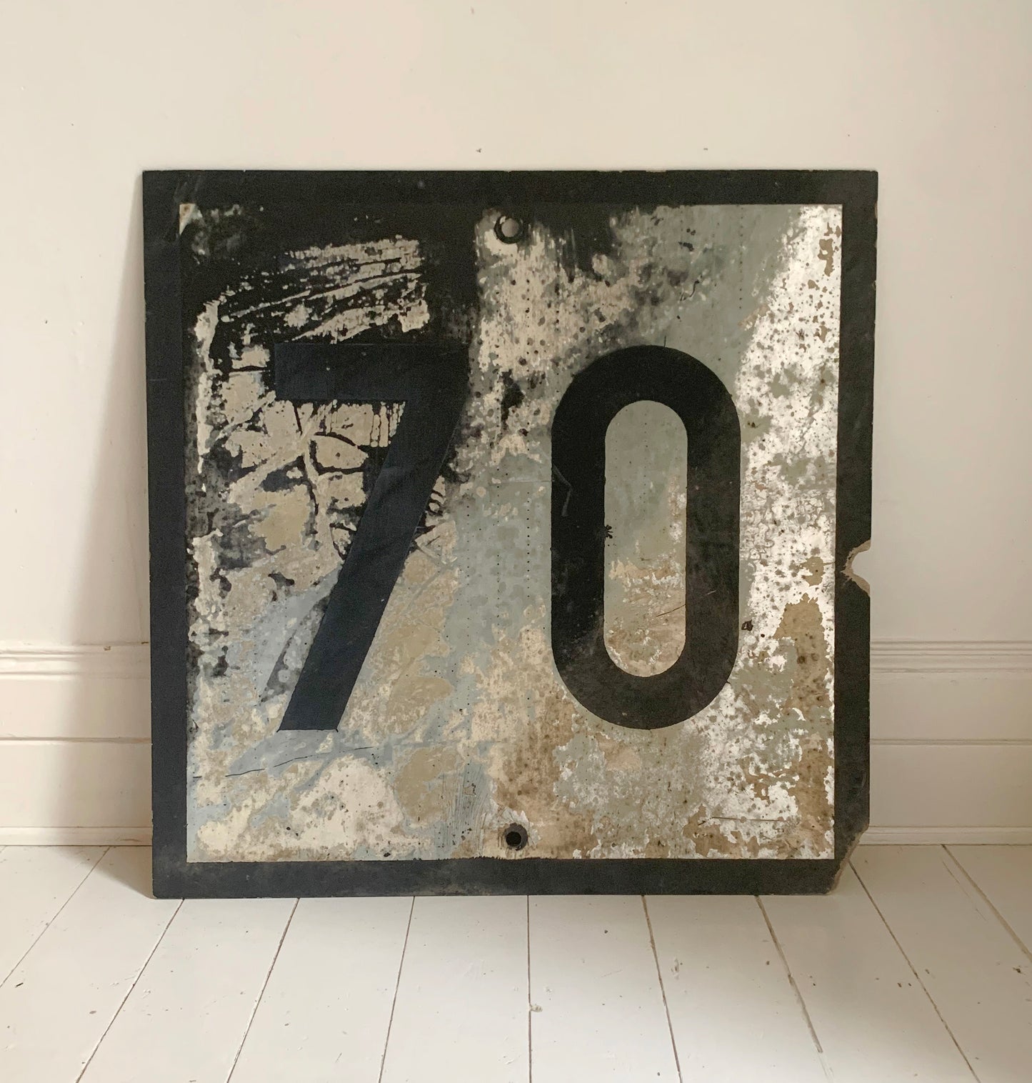 Large Rare Distressed French SNCF Railway 70 Speed Limit Sign