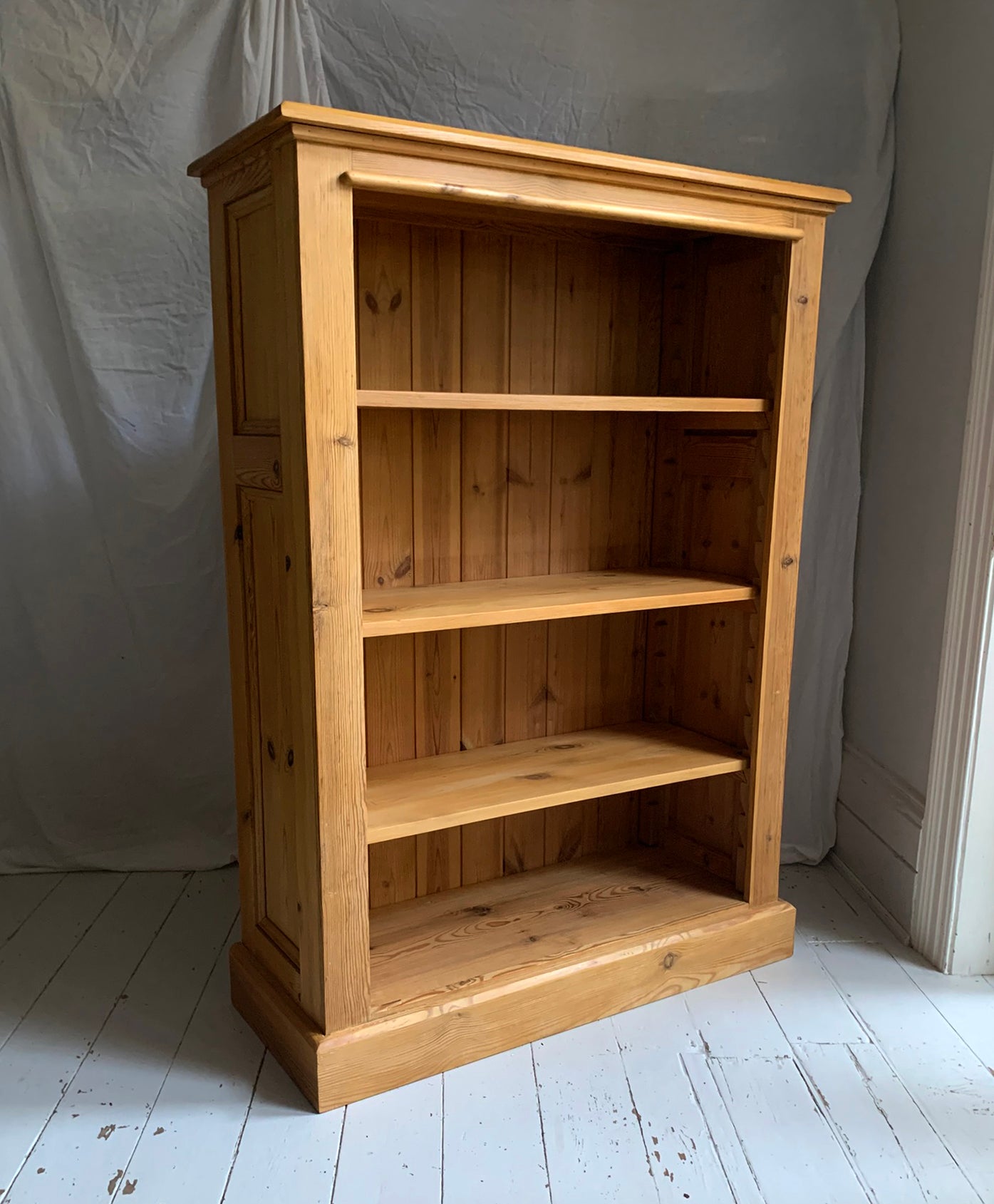 Stunning Tall Vintage Pine Bookcase with Three Adjustable Shelves
