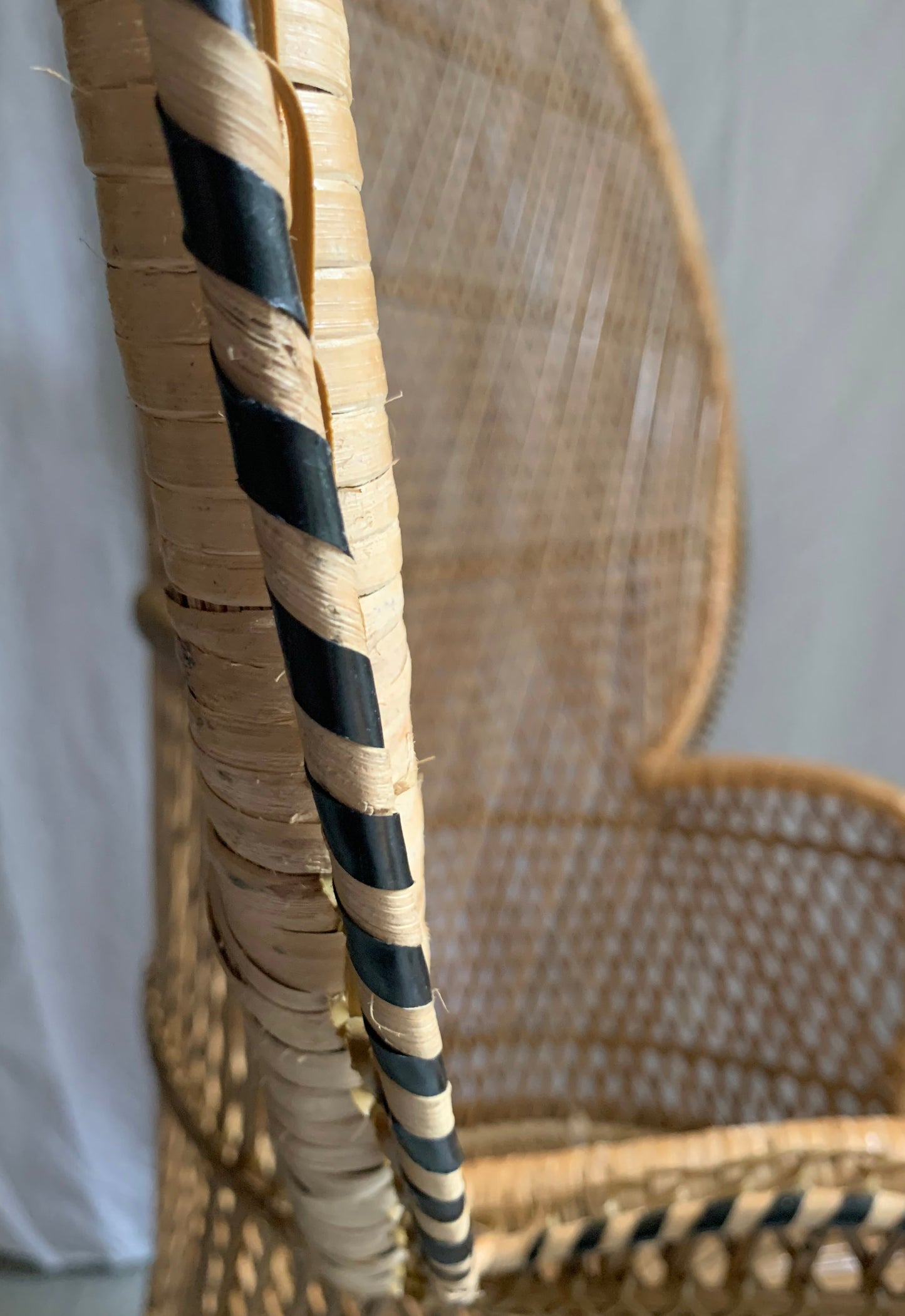 Vintage 1970s Large Rattan & Wicker Peacock Emmanuelle Chair with Twisted Base