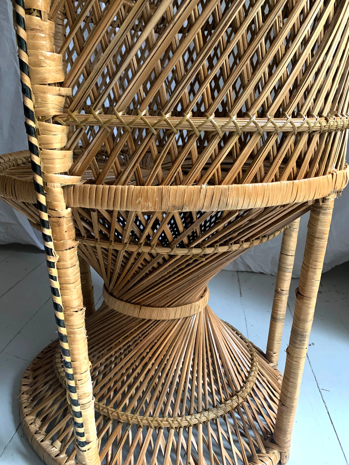 Vintage 1970s Large Rattan & Wicker Peacock Emmanuelle Chair with Twisted Base