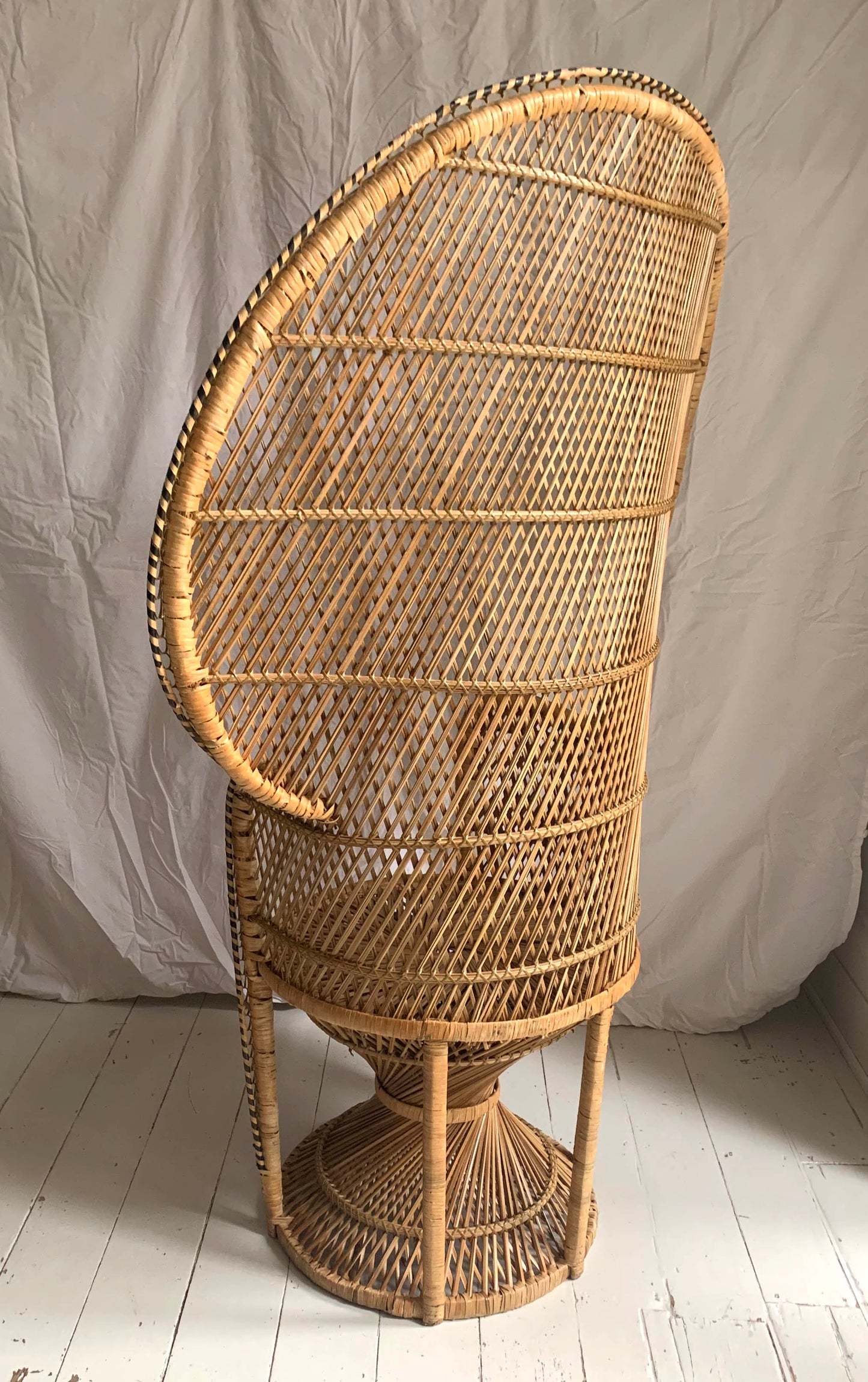 Vintage 1970s Large Rattan & Wicker Peacock Emmanuelle Chair with Twisted Base