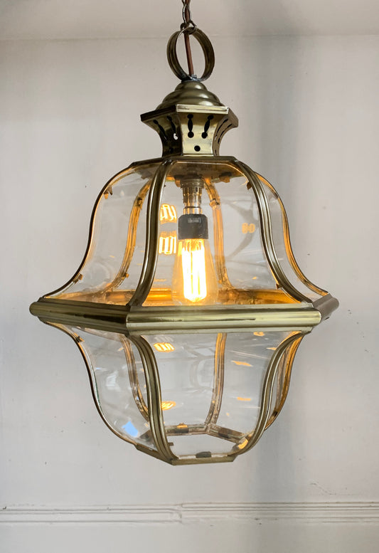 Stunning Brass with Curved Glass Antique lantern believed to be Italian 1920-30s