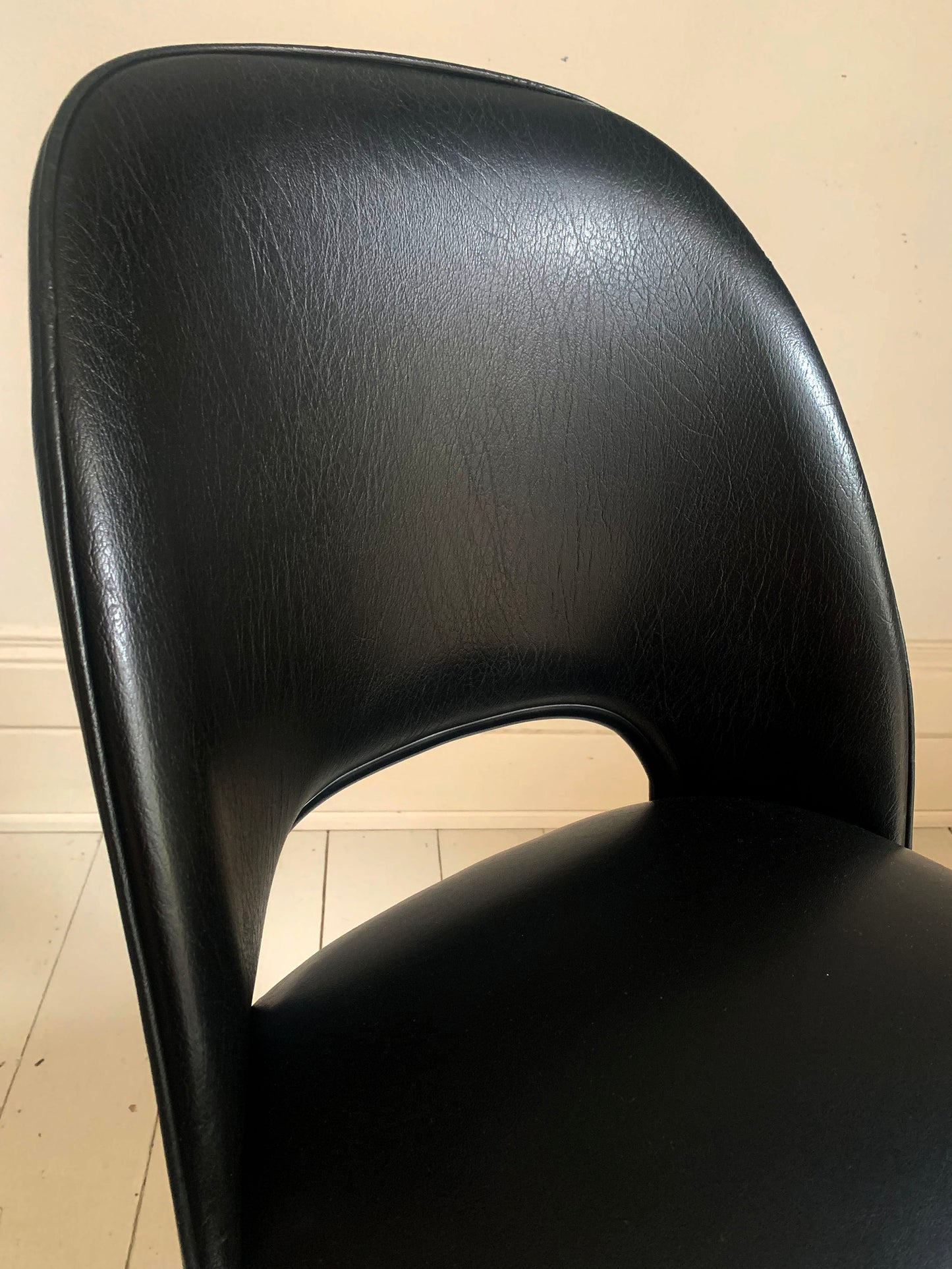 Mid Century Modern Black Vinyl Swivel Office / Dining Chair on Steel Legs