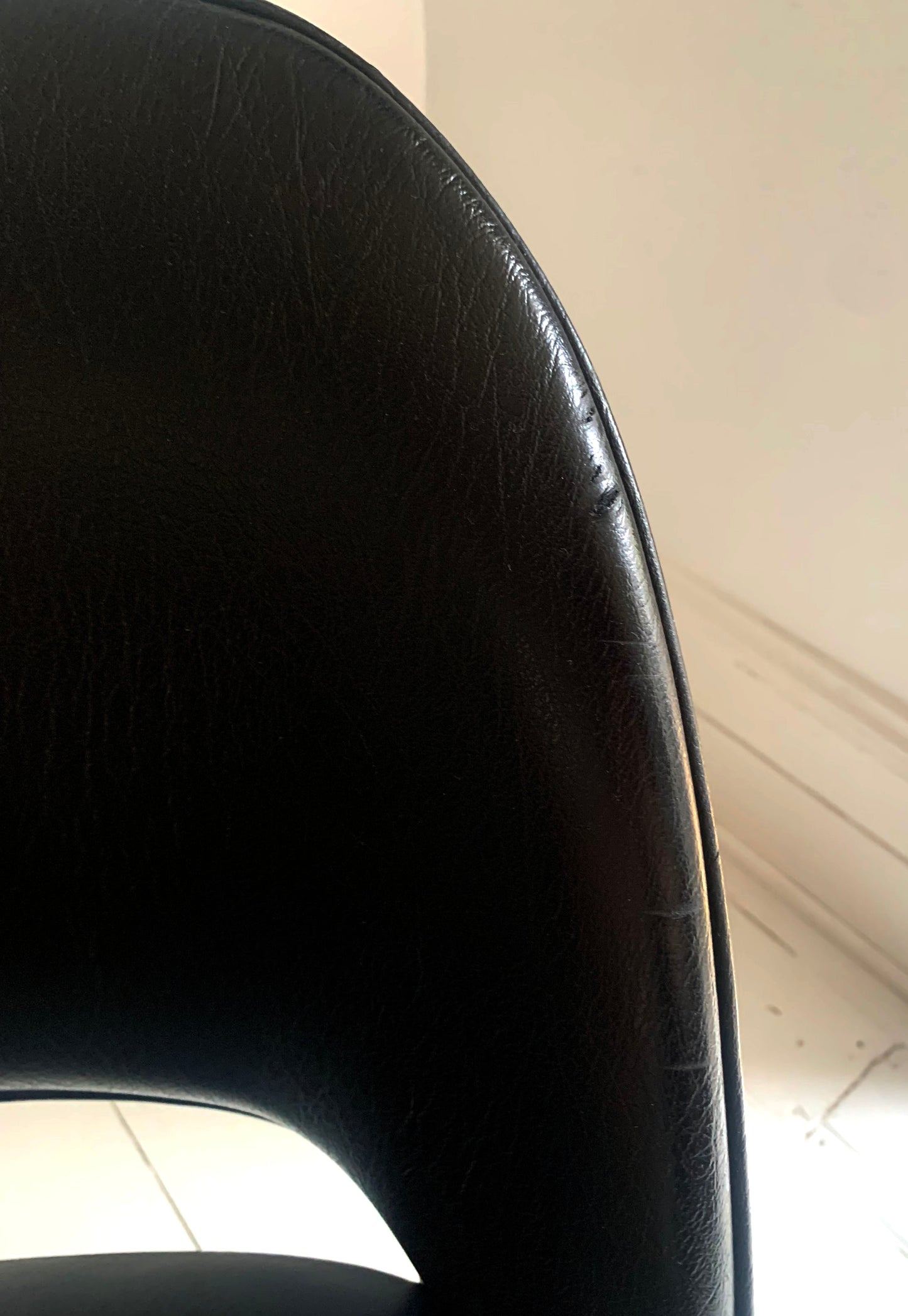 Mid Century Modern Black Vinyl Swivel Office / Dining Chair on Steel Legs