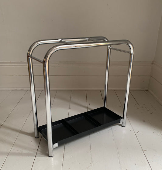 Mid Century Modern, Bauhaus Style Tubular Chrome & Steel Umbrella Stand