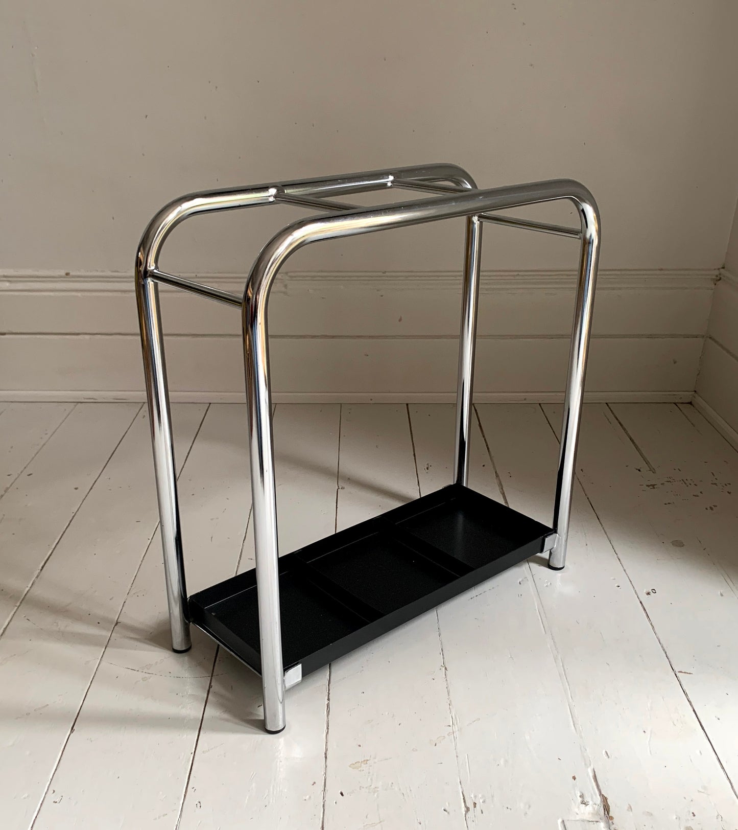Mid Century Modern, Bauhaus Style Tubular Chrome & Steel Umbrella Stand
