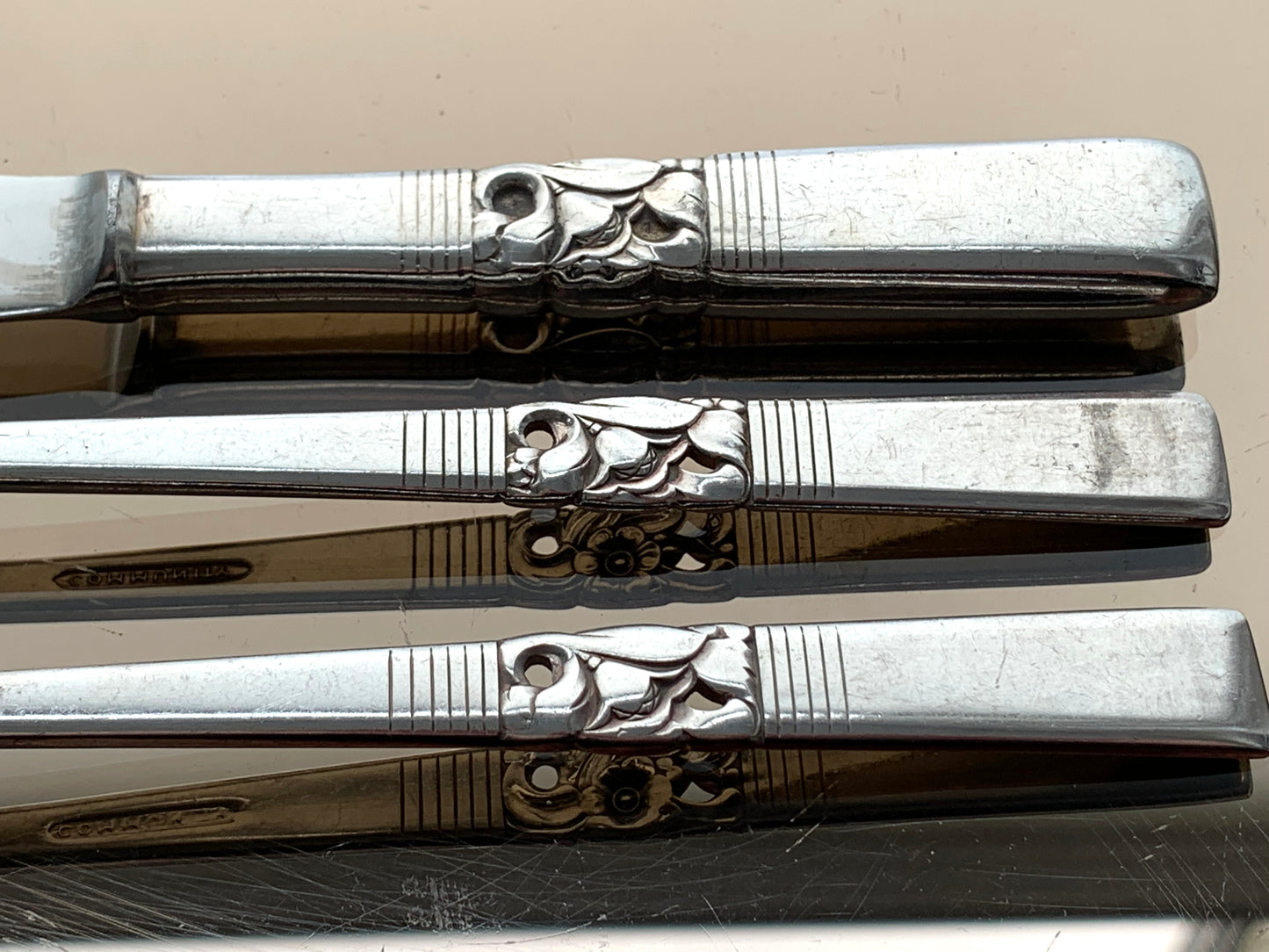Vintage Oneida Morning Star Pattern silver plated knife, fork & spoon set