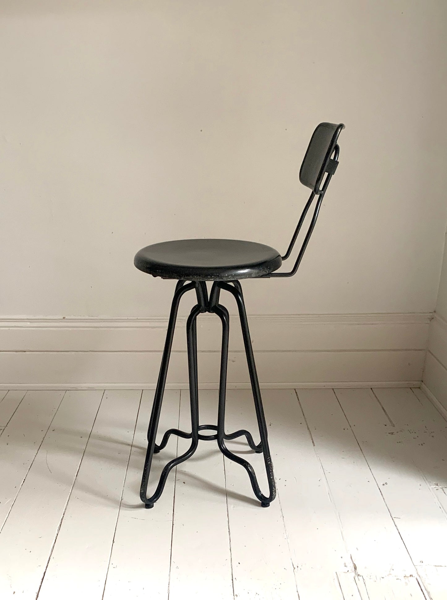Pair of Black Dutch Bone Ovid Bar Stools - Industrial Metal