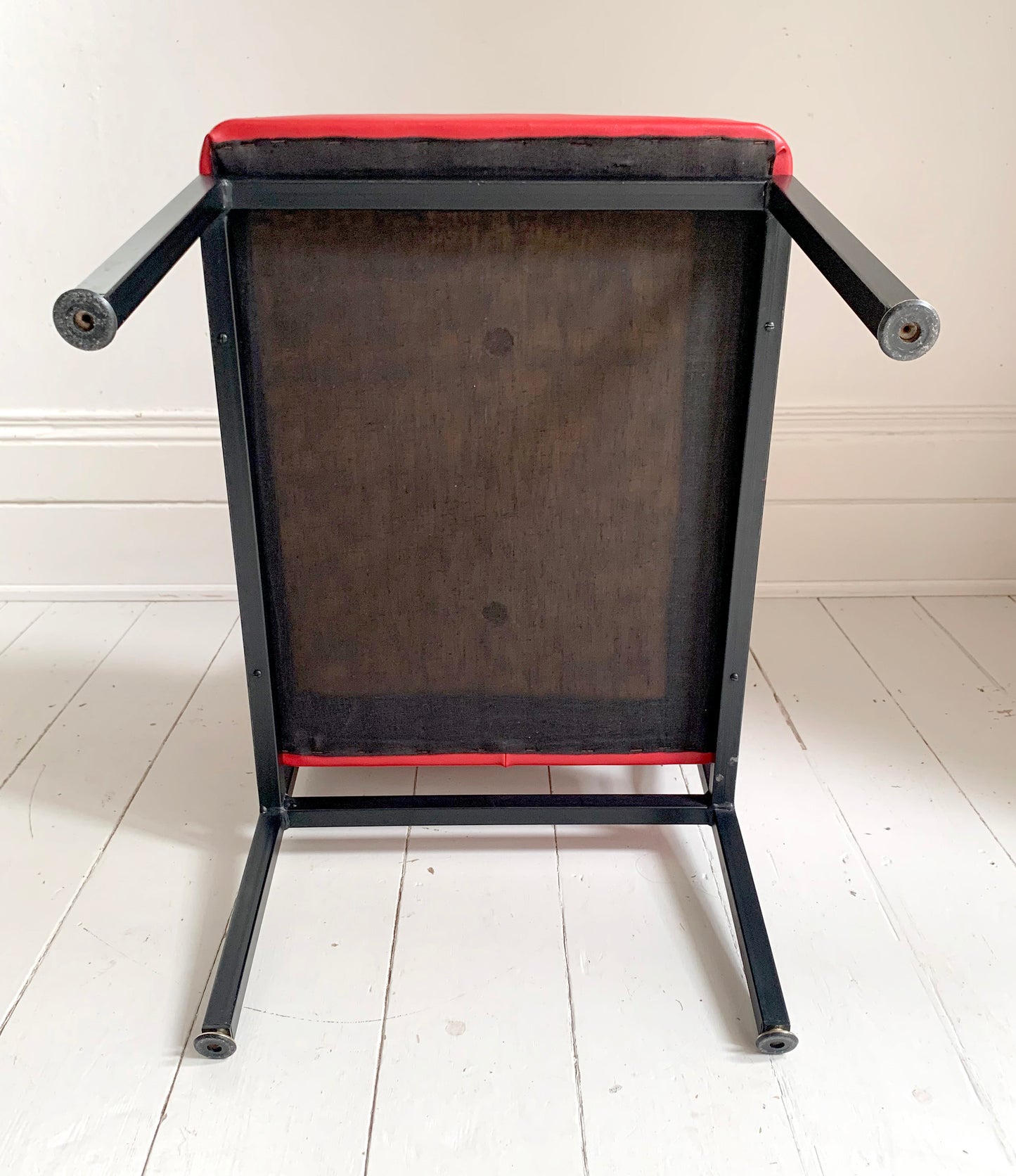 Fabulous Mid Century Red Vinyl Cocktail / Lounge Chair With Brass Feet 2/2