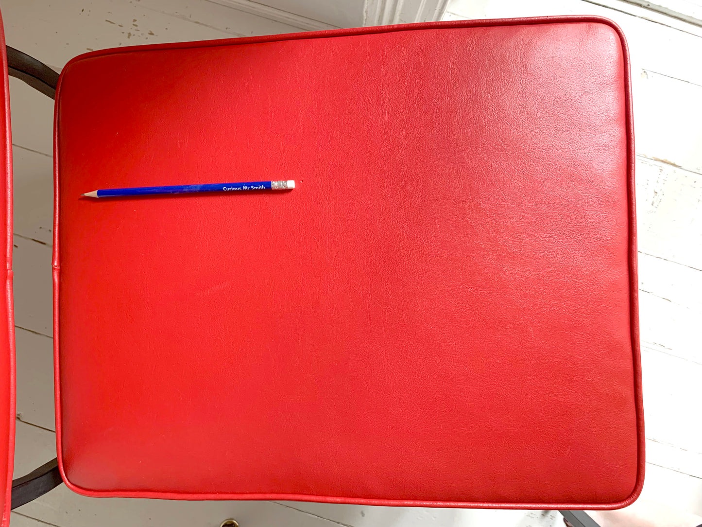 Fabulous Mid Century Red Vinyl Cocktail / Lounge Chair With Brass Feet 2/2