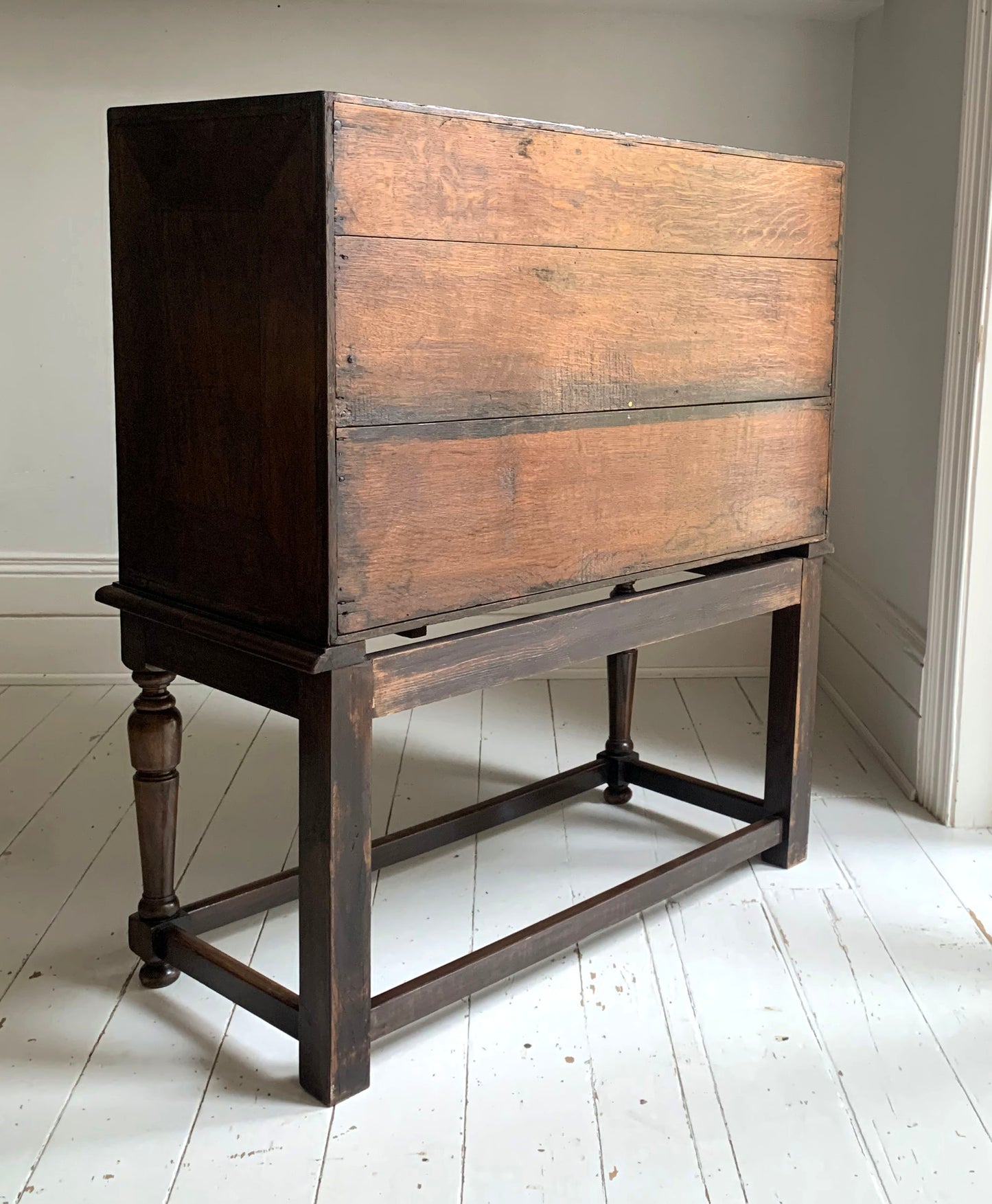 Stunning Antique Oak Four Drawer Chest of Drawers on Jacobean Style Stand