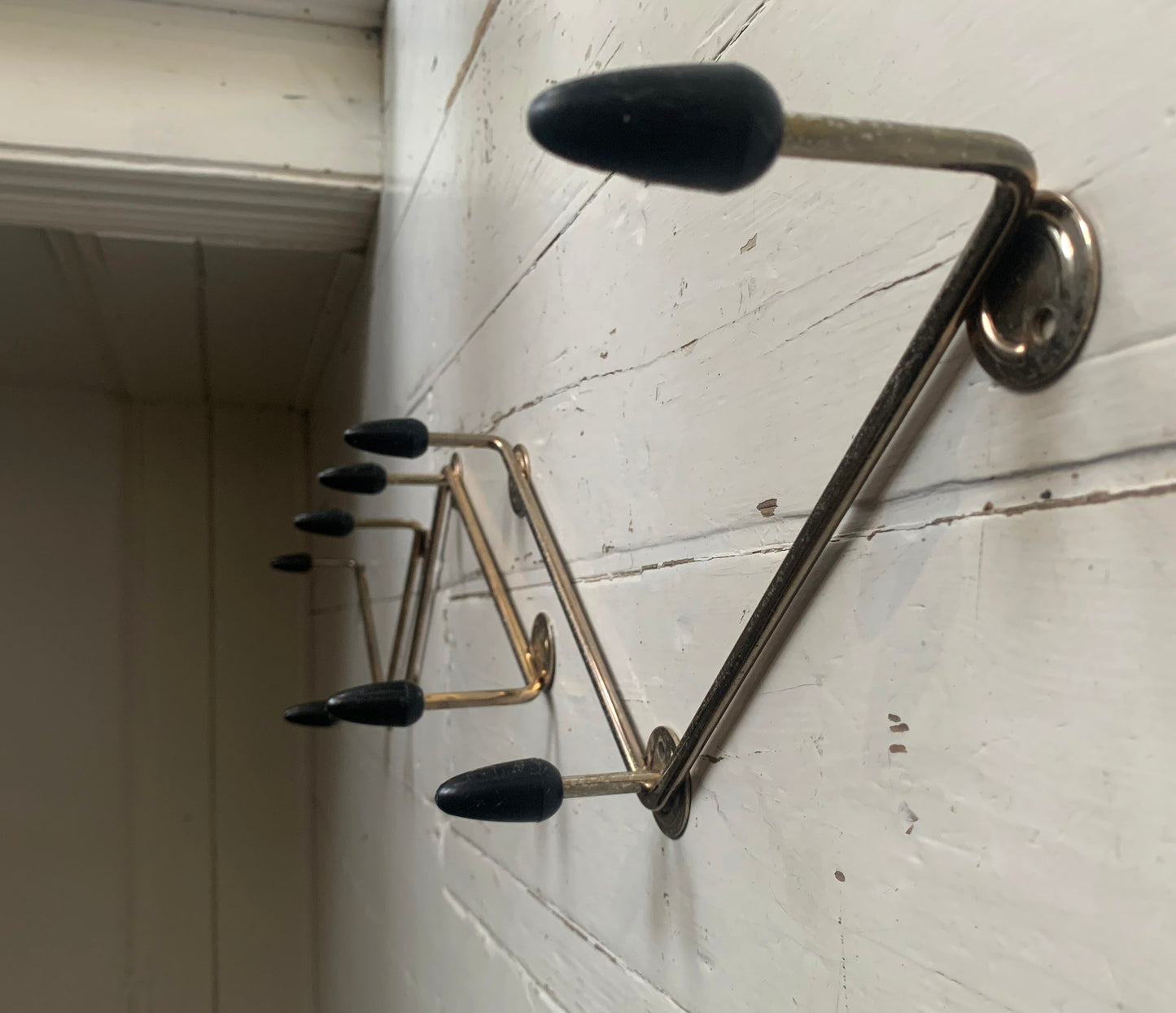 Vintage 1950s/60s Atomic Sputnik Black on Gold 3 x 3 Sets of Wall Mounted Hooks