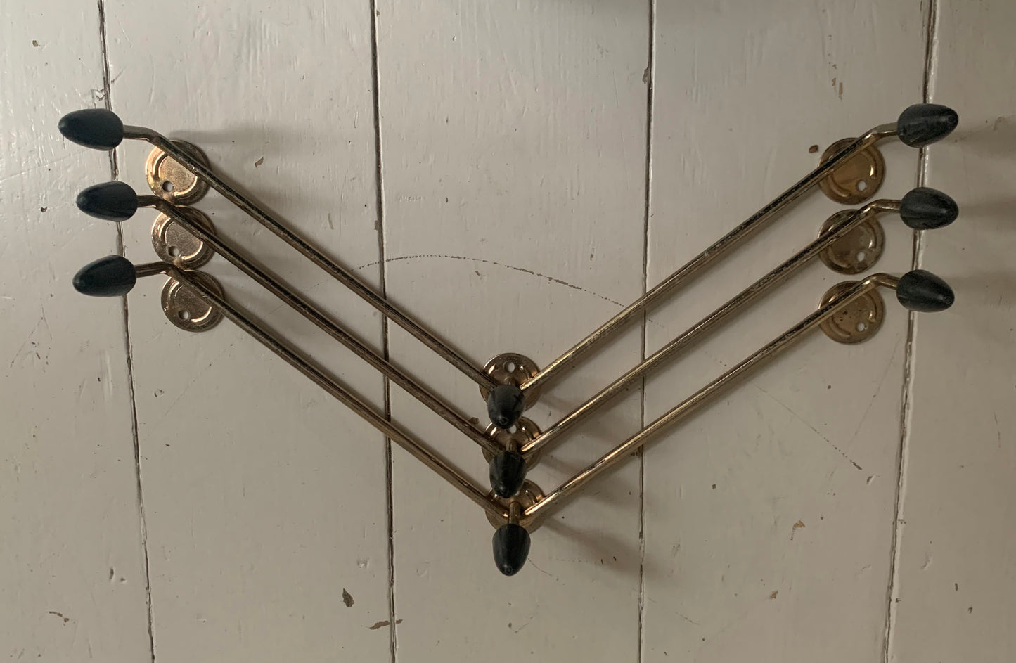 Vintage 1950s/60s Atomic Sputnik Black on Gold 3 x 3 Sets of Wall Mounted Hooks