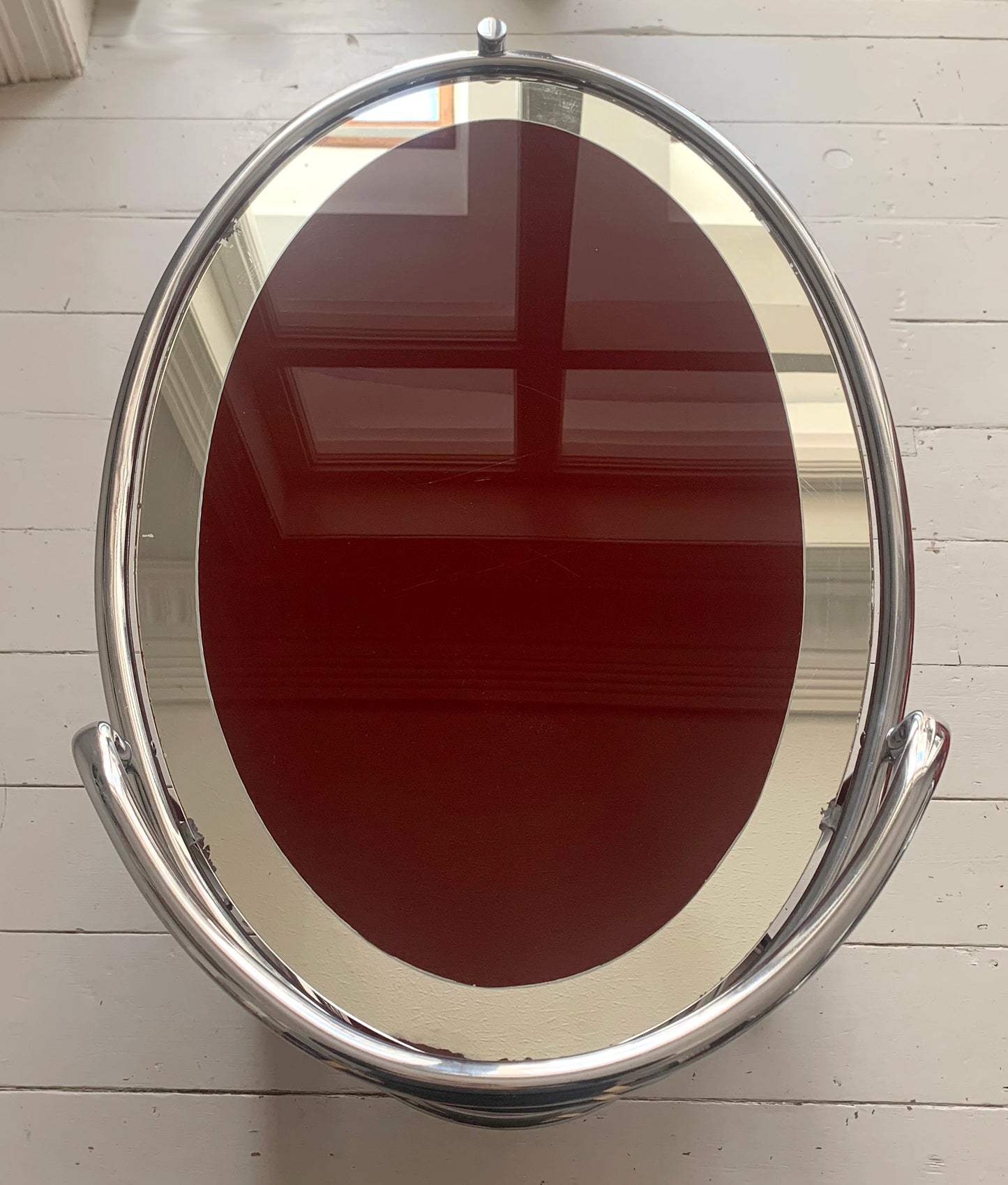 Vintage Two Tier 1940s Chrome & Oxblood Cocktail Drinks Trolley Bar Cart, MCM